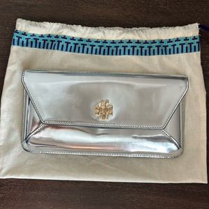 Tory Burch Kira Mirrored Silver Clutch
